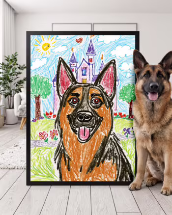 Childlike Crayon Art Style - Custom Pet Portrait Poster Canvas