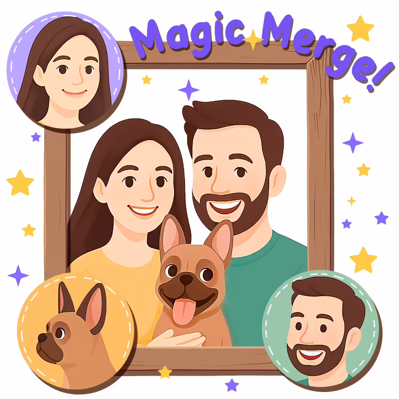 magic-merge-photos-v1 Modern Cartoon Illustration Style - Custom Pet Portrait Poster Canvas magic merge photos v1